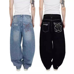Threebooy streetwear Hip Hop Embroidery Jeans Men American Vintage High waist Baggy casual Denim Trousers High Street Trend Pant Britches