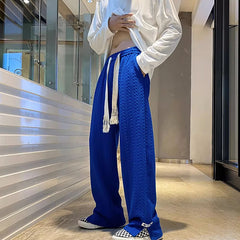 Threebooy High Street Klein Blue Casual Pants For Men Spring Student Sports Sweatpants Fashion Trendy Wide Leg Straight Trouser Streetwear