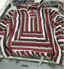 Threebooy Vintage Ethnic Striped Knit Hooded Sweatshirt Men Fall Long Sleeve Big Pocket Hoodies Harajuku Top Pullover Coat Streetwear