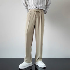 Threebooy Korean Men Casual Suit Pants Elastic Waist Straight Wide leg Trousers Spring Autumn Fashion Youth Pant Streetwear High Quality