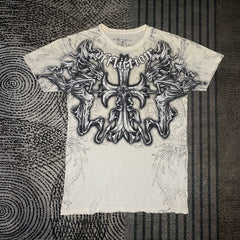 Threebooy 2000s affliction American Retro T shirt Women Red Cotton Round Neck Washed Shirt Hip Hop Couple American Wear Goth T Shirts