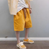 Threebooy High Street Summer Men Pure Cotton Shorts Fashion Tiger Pattern Woven Drawstring Five Quarter Pant Trendy Loose Casual Shorts