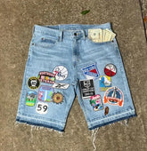 Threebooy 2000s American Patchwork Applique Technology High Quality Blue Loose Jeans Y2K Street Trendy Personality Harajuku Hip Hop Shorts