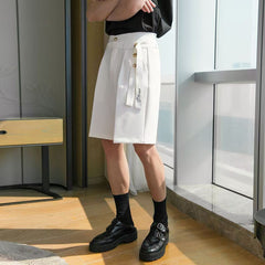 Threebooy Fashion Suit Shorts Men Women Adjustable Waist Belt Loose Five Quarter Pant Summer Ice Silk Casual shorts Unisex Streetwear