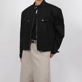 Threebooy Mens Autumn Winter Stand-Up Collar Solid Color Functional Zipper Jacket Genderless Essential Fashion Trend Short Jacket Unisex