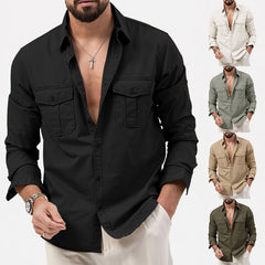Threebooy Spring Autumn Men's Casual Shirts Multi Pocket Long Sleeve Lapel Button Cardigan Top Fashion Safari Style Shirt Clothing For Men