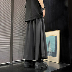 Threebooy Mens Culottes Gothic Style Dark Pants Skirt Genderless Fashion Streetwear Personality Temperament Casual Wide-Leg Pants Unisex
