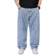 Threebooy Oversize Jeans Men Spring Autumn Casual Loose Straight Denim Pants Plus Size Wide Leg Elastic Waist Trouser Clothing For Fat Man