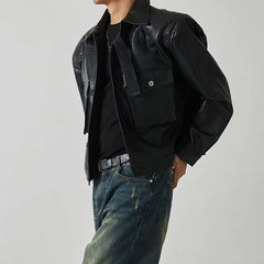 Threebooy Shoulder Pad Design Jacket For Men Spring Autumn Fashion Slim Fit Biker Leather Coats Motorcycle PU Leather Jackets Streetwear
