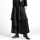 Threebooy Mens Dark Style Double Layer Irregular Skirts New Genderless Casual Fashion Youth Loose Solid Color Wide Leg Pants Unisex