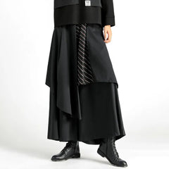 Threebooy Mens Dark Style Double Layer Irregular Skirts New Genderless Casual Fashion Youth Loose Solid Color Wide Leg Pants Unisex