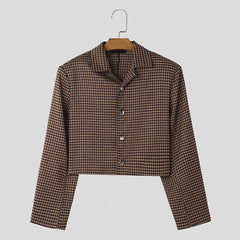 Threebooy French Style Men Short Jacket Fashion Luxury Thousand Bird Grid Pattern Tops Spring Autumn Vintage Loose Little Coat Streetwear