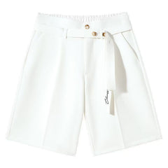 Threebooy Fashion Suit Shorts Men Women Adjustable Waist Belt Loose Five Quarter Pant Summer Ice Silk Casual shorts Unisex Streetwear