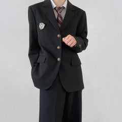 Threebooy Mens Suits Formal Wear College Style Uniforms Japanese Style Youth Campus Slim Chic Badge Button Jacket Suits Autumn Winter