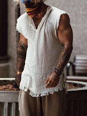 Threebooy Vintage Tassels T-shirt Top Men Sleeveless V-Neck Loose Tank Blouse Summer Newest Male Fashion Waistcoat Tshirt Vest Streetwear