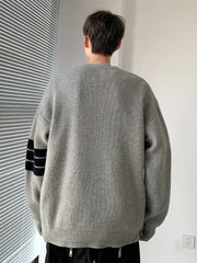 Threebooy Men's Casual Knit Sweater - Stylish Black & Gray, Crew Neck Pullover for Fall/Winter, Perfect for Work, Dates & Outdoor Activities