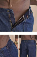 Threebooy Vintage Cotton Men Jeans Suit Pants Elastic High Waisted Straight Trousers British Business Style Casual Naples Denim Pant