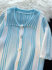Threebooy Knitted Cardigan Short Sleeves Rainbow Contrast Stripes Harajuku Style, Suitable for All Seasons, Suitable for City Walks, Street Outdoor Activities, Casual Outings, Parties, Beaches, Anniversaries, Gifts