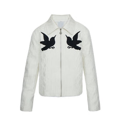 Threebooy American Trend Jacket For Men Bird Embroidery jacquard Y2K Tops Coat Fall Fashion Loose Lapel Jackets Outerwear Streetwear
