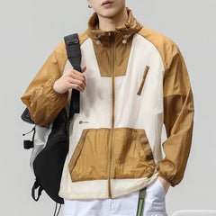 Threebooy Spring Summer Sunscreen Clothing Thin And Light Hooded Jacket Men Patchwork Ice Silk Coat Outdoor Fishing Mountain Travel Top