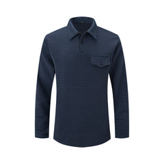 Threebooy Spring Autumn Solid Color Grid Polo Shirt Men Long Sleeve Button Pocket Pullover Top Fashion Casual Sweatshirt Sport Tshirts