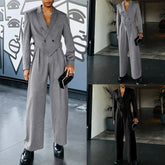 Threebooy Spring Autumn Fashion Men Small Suit Set Tailored Collar Long Sleeve Irregular Tops And Straight Pants Two Piece Sets Loose Outf