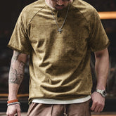 Threebooy American Vintage T Shirts For Men Oversized Elastic Slim Fit Henry Neck Short Sleeve Tops Summer Loose Casual T-shirt Streetwear