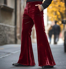 Threebooy High Street Velvet Flared Pants For Men Vintage Slim Fit Suit Trousers Spring Autumn Fashion Comfort and Soft Pant Streetwear