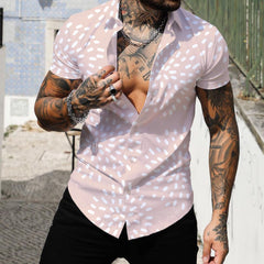 Threebooy 3D Digital Geometric Tropical Print Shirt Men Short sleeve Lapel Casual Top Summer New Fashion Vintage Shirts Clothing Male