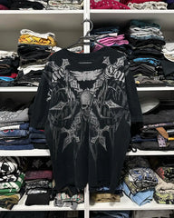 Threebooy 2000s Tshirt New Harajuku Retro Hip Hop Skull Pattern Oversized T shirt Mens Womens Short Sleeved Gothic Clothing Top Streetwear