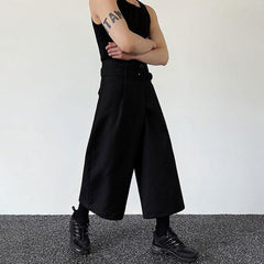 Threebooy Mens Pants Belt Dark Wide-Leg Pants Japanese Streetwear Harajuku Commuting Business Office All-Match Casual Pants Men'S Clothing