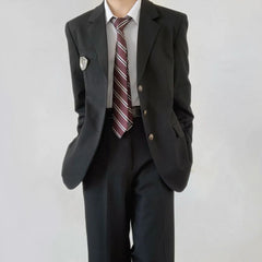 Threebooy Mens Suits Formal Wear College Style Uniforms Japanese Style Youth Campus Slim Chic Badge Button Jacket Suits Autumn Winter