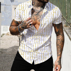 Threebooy 3D Digital Geometric Tropical Print Shirt Men Short sleeve Lapel Casual Top Summer New Fashion Vintage Shirts Clothing Male