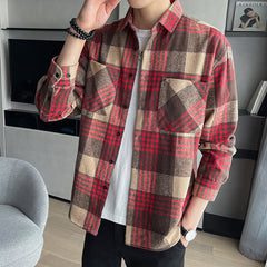 Threebooy High Quality Vintage Mens Plaid Shirt Fall Long Sleeve Loose Casual Top Fashion Trend Streetwear Shirts Clothing For Men