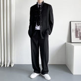Threebooy Mens Chinese Style Stand Collar Cheongsam Button Suit Genderless Autumn Winter Fashion Trend Business Casual Retro Suit Unisex