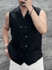 Threebooy Summer Thin Men's Tank Top Sleeveless Shirts Fashion double-breasted Button Turndown Collar Cardigan Leisure Breathable Vest