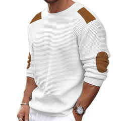 Threebooy Men Patchwork Suede Knit Sweater Slim Fit Long Sleeve O-neck Knitwear Spring Autumn Fashion Knitted Pullover Tops Streetwear