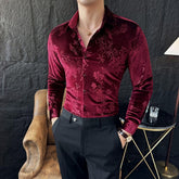 Threebooy Korean Style Elastic Velvet Shirt For Men Spring Autumn Long Sleeve Slim Fit Tops Fashion Vintage Shirts Barber Nightclub