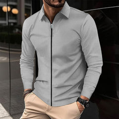 Threebooy Waffle Jacket For Men Solid Zipper Long Sleeve Lapel Cardigan Coat Spring Autumn Casual Polo Collar Jackets Outwear Clothing