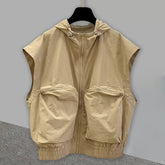 Threebooy Oversized American Vintage Hooded Vest Men Sleeveless hooded Hoodie Spring Summer Silhouette Design Denim Shoulder Pads Tank Top