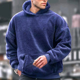 Threebooy Flannel Hoodie Men Winter Lamb Fur Solid Color Hooded Pullover INS Style Fashion Loose Warm Tops Sweatshirt Youth Streetwear