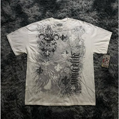 Threebooy 2000s Vintage Aesthetic Crop Tops Emo T Shirt Y2K Fairy Grunge Clothes Women Gothic Skull Skeleton Graphic Print Tees Shirts
