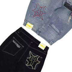 Threebooy streetwear Hip Hop Embroidery Jeans Men American Vintage High waist Baggy casual Denim Trousers High Street Trend Pant Britches