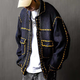 Threebooy American Jacquard Vintage Knitted Jacket For Men Autumn Winter Turndown Collar Sweater Cardigan Fashion Streetwear Kint Tops