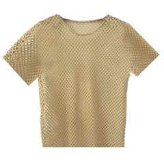 Threebooy Mens Sexy Perspective Personalized Hollow Mesh T-shirt Genderless Summer New Personalized Niche Simple Home Pajamas Unisex