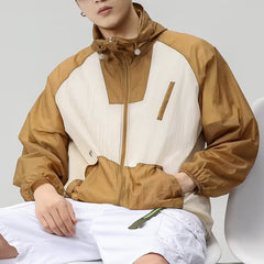 Threebooy Spring Summer Sunscreen Clothing Thin And Light Hooded Jacket Men Patchwork Ice Silk Coat Outdoor Fishing Mountain Travel Top