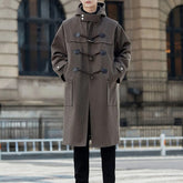 Threebooy Mens Windbreaker Horn Button Casual Cape Coat Autumn Streetwear Fashion All-Match Commuting Long Hooded Jacket Men'S Clothing