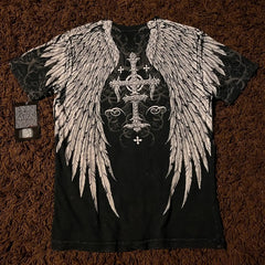 Threebooy 2000s Affliction Style Streetwear Tee Gothic Skull Cross Print Trendy Graphic T-shirts