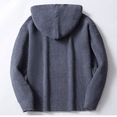 Threebooy Autumn Winter Men Double Breasted knitted Hoodie Jacket Vintage Grey Hooded Sweater Oversized Knit Cardigan Casual Knitwear