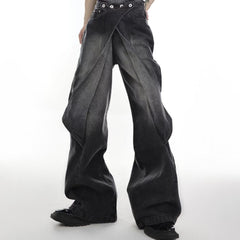 Threebooy Hip Hop American Vintage Jeans Men Heavy Industry Used Wash Denim Pant Deconstruct Cut Design Variable Flared Trousers Unisex